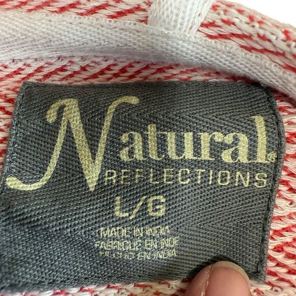 Natural Reflections Womens Size L Orange Striped Hibiscus Pulliver Hoodie - Picture 6 of 11